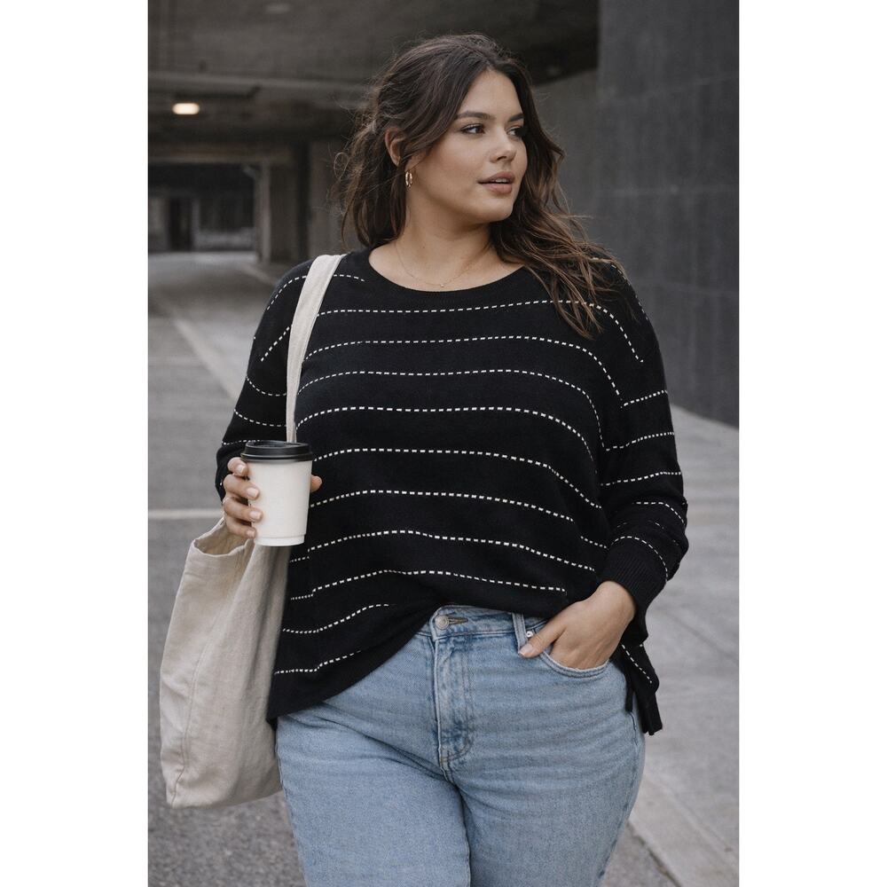 Lety & Me Black Side Detail Sweater 2X NWT | Oversized Knit Minimalist Cozycore - Picture 1 of 8